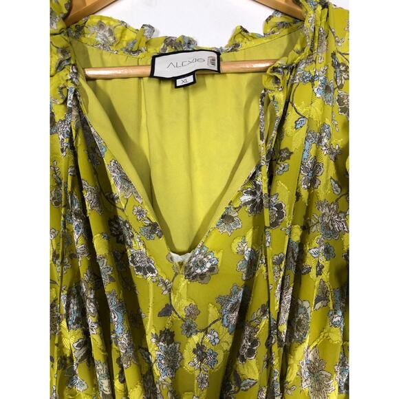 Alexis Auja Dress Floral Print Long Sleeve Ruffle Tiered Midi Cottage Yellow XL - Picture 5 of 8